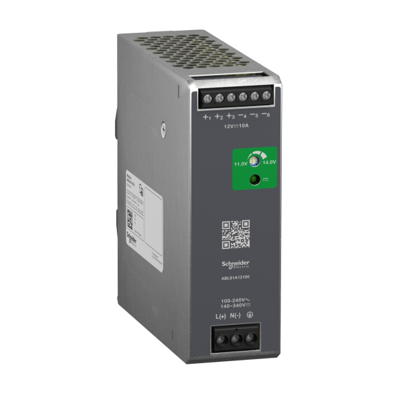 Schneider Electric ABLS1A12100, Phaseo ABL7, 120 W, 10 Amper, 12 Volt DC, Ray Tipi Güç Kaynağı, Monofaze 100-240 Volt AC veya 140-340 Volt DC Giriş Gerilimi