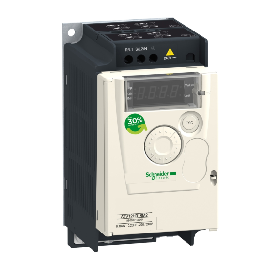 Schneider Electric ATV12H018M2, Altivar 12, 0.18 kW, 1.4 Amper, Hız Kontrol Cihazı, Monofaze 200-240 Volt AC Besleme Gerilimi