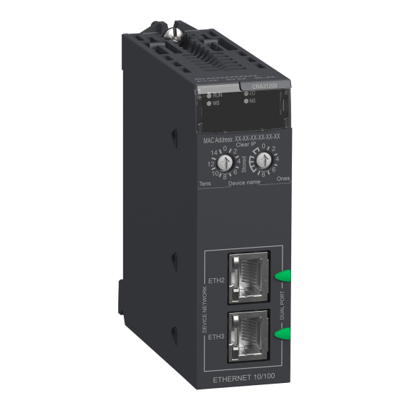 Schneider Electric BMXCRA31200, Modicon M580, Programlanabilir Otomasyon Kontrolörleri için Uzak Giriş/Çıkış Modülleriyle Haberleşme Modülü, Ethernet/IP