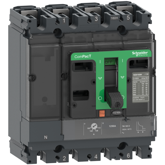 Schneider Electric C10V4TM050, ComPact NSX, 35-50 Amper, 4 Kutuplu, 75 kA, Kompakt Şalter, NSX100HB1, TM50D