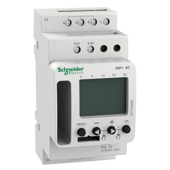 Schneider Electric CCT15553, Acti 9 IHP+, Akıllı Dijital Zaman Saati, 24 Saat ve 7 Gün Döngü, 6 Yıl Rezervli, Çift Kanallı, A/K Kontak