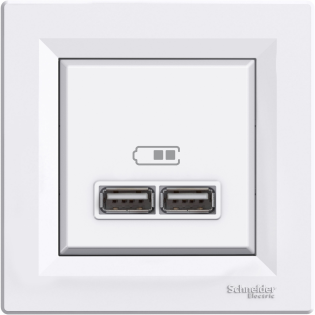 Schneider Electric EPH2700221, Asfora, Beyaz, USB Prizi, 2.1 Amper, İkili, Type A, Çerçeveli