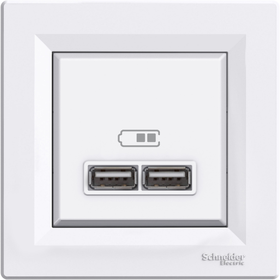 Schneider Electric EPH2700221, Asfora, Beyaz, USB Prizi, 2.1 Amper, İkili, Type A, Çerçeveli