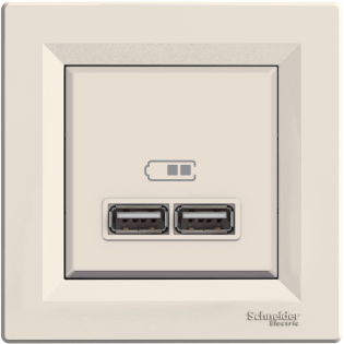 Schneider Electric EPH2700223, Asfora, Krem, USB Prizi, 2.1 Amper, İkili, Type A, Çerçeveli