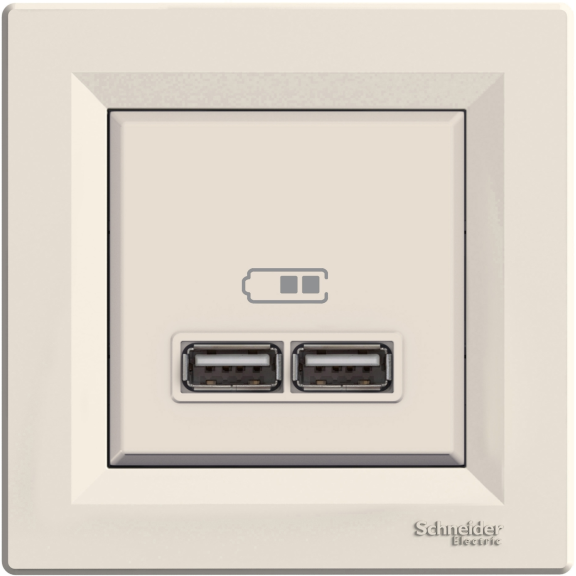 Schneider Electric EPH2700223, Asfora, Krem, USB Prizi, 2.1 Amper, İkili, Type A, Çerçeveli