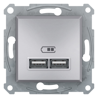 Schneider Electric EPH2700261, Asfora Plus, Alüminyum, USB Prizi, 2.1 Amper, İkili, Type A, Çerçeveli