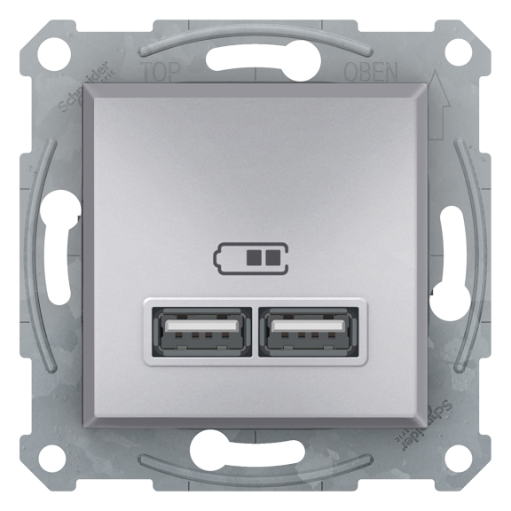 Schneider Electric EPH2700261, Asfora Plus, Alüminyum, USB Prizi, 2.1 Amper, İkili, Type A, Çerçeveli