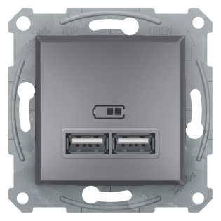 Schneider Electric EPH2700262, Asfora Plus, Çelik, USB Prizi, 2.1 Amper, İkili, Type A, Çerçeveli