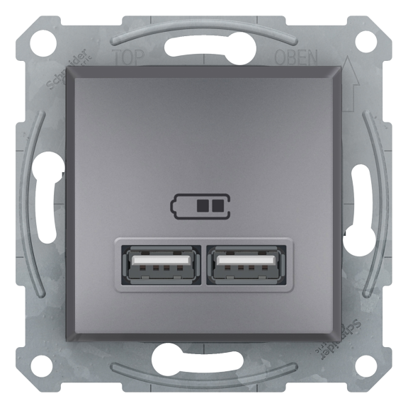 Schneider Electric EPH2700262, Asfora Plus, Çelik, USB Prizi, 2.1 Amper, İkili, Type A, Çerçeveli