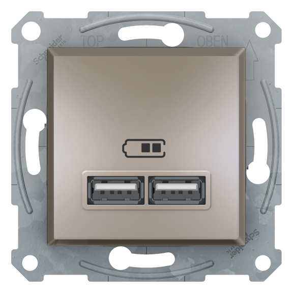 Schneider Electric EPH2700269, Asfora Plus, Bronz, USB Prizi, 2.1 Amper, İkili, Type A, Çerçeveli