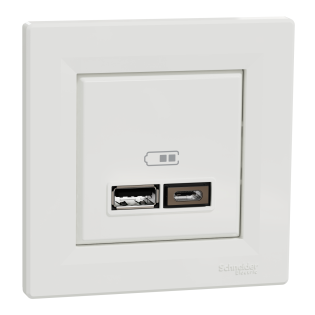 Schneider Electric EPH2700321, Asfora, Beyaz, USB Prizi, 2.4 Amper, İkili, Type A ve C, Çerçeveli