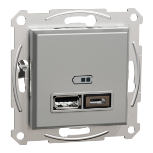 Schneider Electric EPH2700361, Asfora Plus, Alüminyum, USB Prizi, 2.4 Amper, İkili, Type A ve C, Çerçeveli