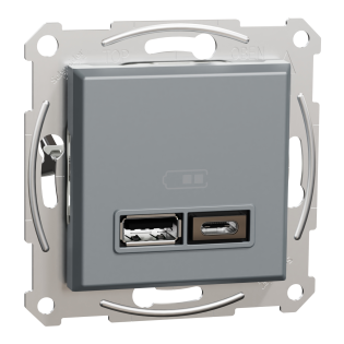 Schneider Electric EPH2700362, Asfora Plus, Çelik, USB Prizi, 2.4 Amper, İkili, Type A ve C, Çerçeveli