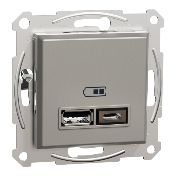 Schneider Electric EPH2700369, Asfora Plus, Bronz, USB Prizi, 2.4 Amper, İkili, Type A ve C, Çerçeveli