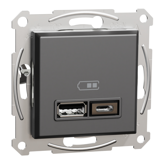 Schneider Electric EPH2700371, Asfora Plus, Antrasit, USB Prizi, 2.4 Amper, İkili, Type A ve C, Çerçeveli