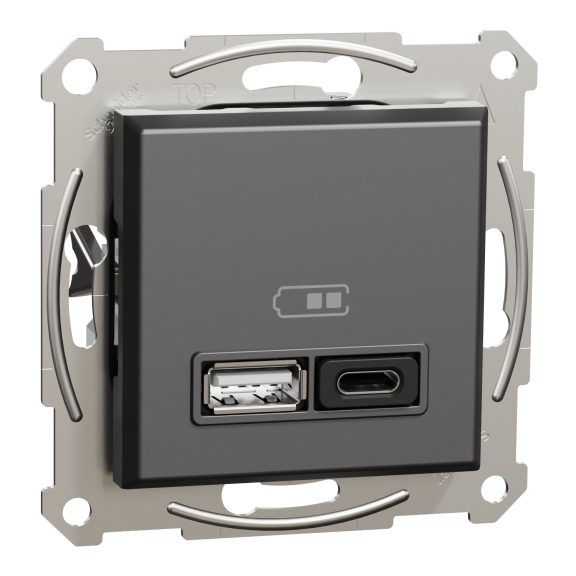Schneider Electric EPH2700471, Asfora Plus, Antrasit, USB Prizi, 3 Amper, 45 W, İkili, Type A ve C, Çerçeveli