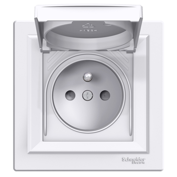 Schneider Electric EPH2800621, Asfora, Beyaz, UPS Priz, Çocuk Korumalı, Kapaklı, IP44, Çerçeveli