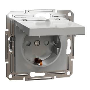 Schneider Electric EPH3100161, Asfora Plus, Alüminyum, Topraklı Priz, Kapaklı, Çerçevesiz