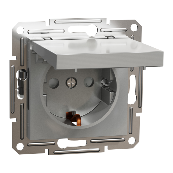 Schneider Electric EPH3100161, Asfora Plus, Alüminyum, Topraklı Priz, Kapaklı, Çerçevesiz