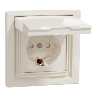 Schneider Electric EPH3100323, Asfora, Krem, Topraklı Priz, Çocuk Korumalı, Kapaklı, IP44, Çerçeveli