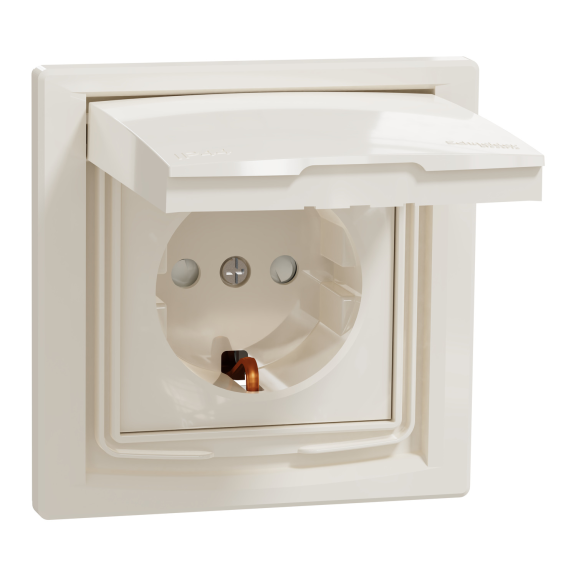 Schneider Electric EPH3100323, Asfora, Krem, Topraklı Priz, Çocuk Korumalı, Kapaklı, IP44, Çerçeveli