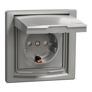 Schneider Electric EPH3100361, Asfora Plus, Alüminyum, Topraklı Priz, Çocuk Korumalı, Kapaklı, IP44, Çerçeveli