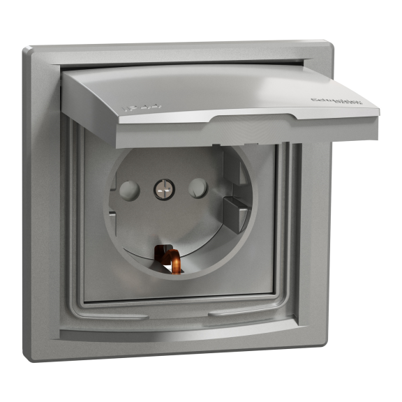 Schneider Electric EPH3100361, Asfora Plus, Alüminyum, Topraklı Priz, Çocuk Korumalı, Kapaklı, IP44, Çerçeveli