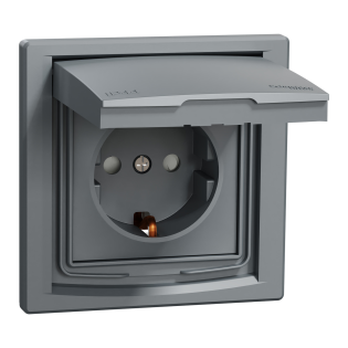 Schneider Electric EPH3100362, Asfora Plus, Çelik, Topraklı Priz, Çocuk Korumalı, Kapaklı, IP44, Çerçeveli