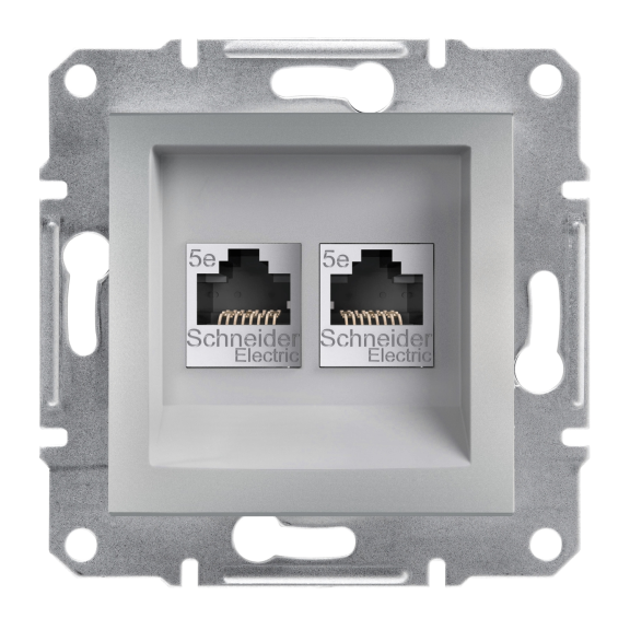 Schneider Electric EPH4400161-02, Asfora Plus, Alüminyum, Data İnternet Prizi, RJ45, Konnektörsüz, İkili, Çerçevesiz
