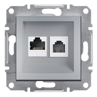 Schneider Electric EPH5200161, Asfora Plus, Alüminyum, Nümeris Telefon ve Data İnternet Prizi, RJ11 ve RJ45, CAT 6-UTP, İkili, Çerçevesiz