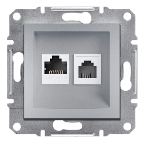 Schneider Electric EPH5200161, Asfora Plus, Alüminyum, Nümeris Telefon ve Data İnternet Prizi, RJ11 ve RJ45, CAT 6-UTP, İkili, Çerçevesiz