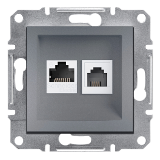 Schneider Electric EPH5200162, Asfora Plus, Çelik, Nümeris Telefon ve Data İnternet Prizi, RJ11 ve RJ45, CAT 6-UTP, İkili, Çerçevesiz