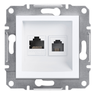 Schneider Electric EPH5270121, Asfora, Beyaz, Nümeris Telefon ve Data İnternet Prizi, RJ11 ve RJ45, CAT 6-UTP, İkili, Çerçevesiz