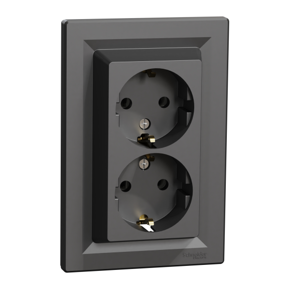Schneider Electric EPH9900171, Asfora Plus, Antrasit, Topraklı Priz, İkili, Çerçeveli
