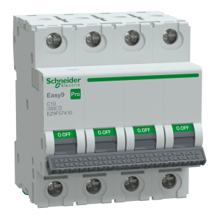 Schneider Electric EZ9F57410, Easy9 Pro, 10 Amper, 4 Kutuplu, C Tipi, Otomatik Sigorta, 6 kA, 4x10C