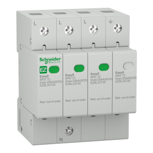 Schneider Electric EZ9L33720, Easy9, Kartuşlu Tip, AG Parafudr, 3 Kutup+Nötr, Tip 2, C Sınıfı, 20 kA