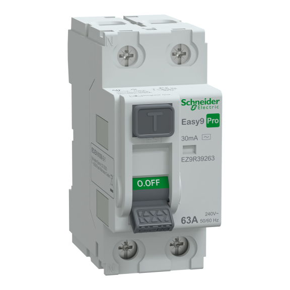 Schneider Electric EZ9R39263, Easy9 Pro, 63 Amper, 30mA, AC Tip, Kaçak Akım Koruma Rölesi, 2 Kutuplu (1 Faz+Nötr)