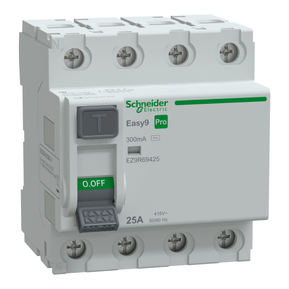 Schneider Electric EZ9R69425, Easy9 Pro, 25 Amper, 300mA, AC Tip, Kaçak Akım Koruma Rölesi, 4 Kutuplu (3 Faz+Nötr)