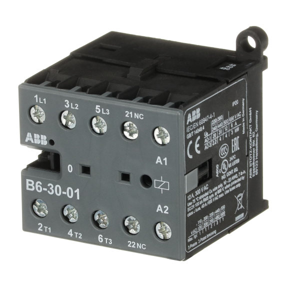 ABB GJL1211001R0013, B6-30-01, 9 Amper, 4 kW, 3 Kutuplu, Mini Kontaktör, 48 Volt AC, 1NK