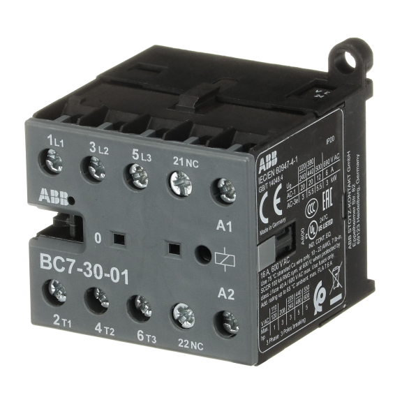 ABB GJL1313001R0011, BC7-30-01, 12 Amper, 5.5 kW, 3 Kutuplu, Mini Kontaktör, 24 Volt DC, 1NK