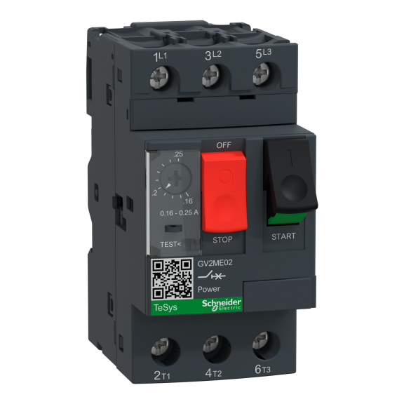 Schneider Electric GV2ME02, TeSys Deca, 0.16-0.25 Amper, 0.06 kW, Motor Koruma Şalteri, 100 kA