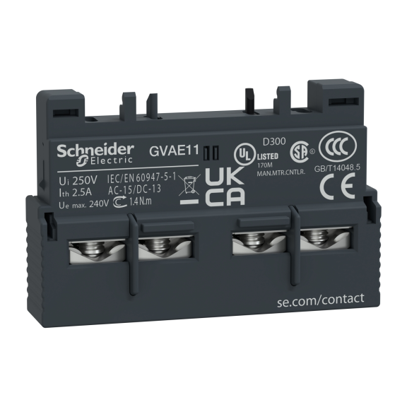 Schneider Electric GVAE11, TeSys Deca, GV2 ve GV3P Motor Koruma Şalterleri için Yardımcı Kontak Blok, 1NA+1NK