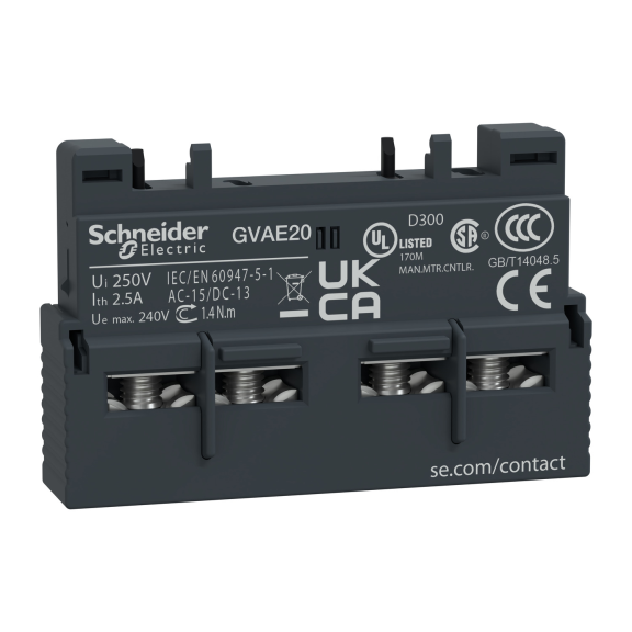 Schneider Electric GVAE20, TeSys Deca, GV2 ve GV3P Motor Koruma Şalterleri için Yardımcı Kontak Blok, 2NA