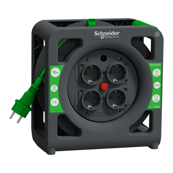Schneider Electric IMT33135, Thorsman, Kompakt Kablo Makarası, 15 Metre 3x1mm² H05VVF Kablolu, IP20, CEE 7/3