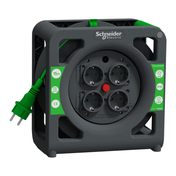 Schneider Electric IMT33137, Thorsman, Kompakt Kablo Makarası, 15 Metre 3x1.5mm² H05VVF Kablolu, IP20, CEE 7/3