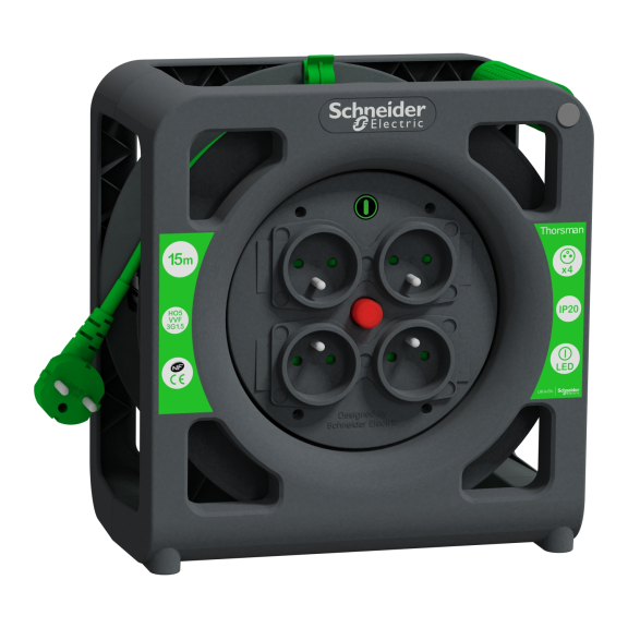 Schneider Electric IMT33139, Thorsman, Kompakt Kablo Makarası, 15 Metre 3x1.5mm² H05VVF Kablolu, IP20, CEE 7/5