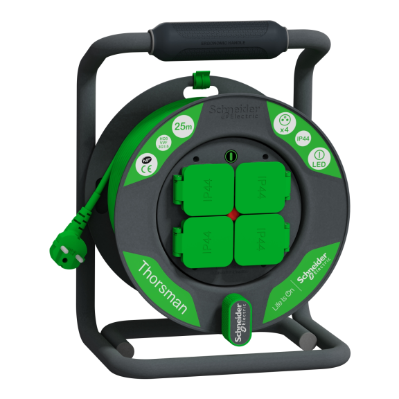 Schneider Electric IMT33145, Thorsman, Klasik Kablo Makarası, 25 Metre 3x1.5mm² H05VVF Kablolu, IP44, CEE 7/5