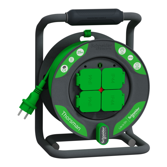 Schneider Electric IMT33150, Thorsman, Gelişmiş Kablo Makarası, 25 Metre 3x2.5mm² H07RNF Kablolu, IP44, IK08, CEE 7/5