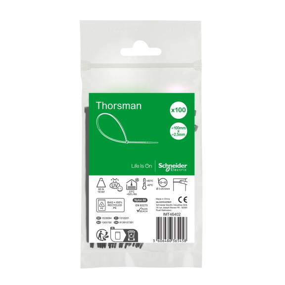 Schneider Electric IMT46402, Thorsman, 100x2.5mm, Siyah, Kablo Bağı, 100 Adet