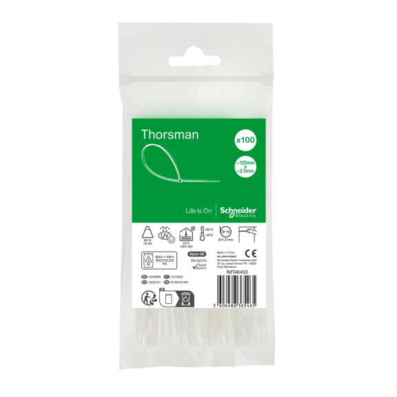 Schneider Electric IMT46403, Thorsman, 120x2.5mm, Şeffaf, Kablo Bağı, 100 Adet